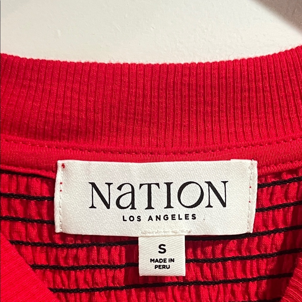 Nation LTD Sarabell Smocked Midi Dress Red Textured Bodycon Minimalist Chic - Picture 2 of 9
